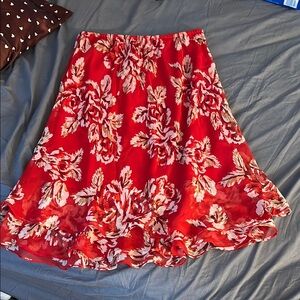 Red and White floral skirt (12p) S-XL STRETCHY waist